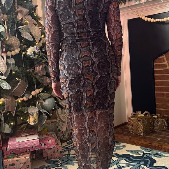 All Saints Norma Ruched Mesh Midi Dress Size 10 Snake Print - Picture 7 of 10